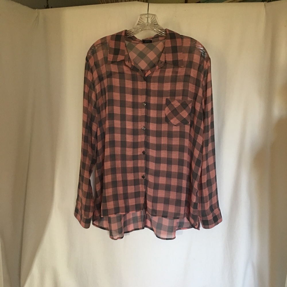 NWT Faded Glory  Botton Down Plaid  Blouse